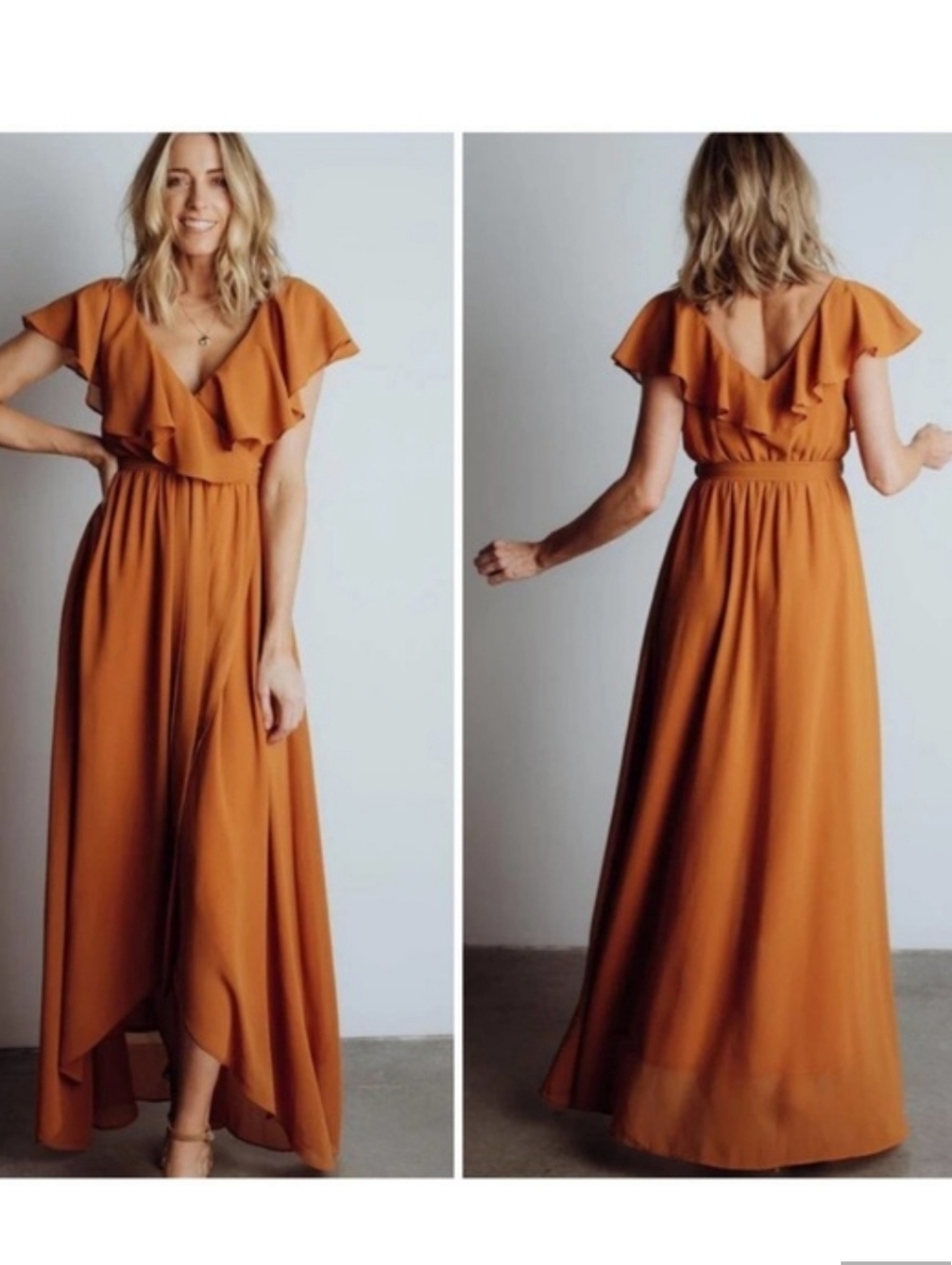 Baltic Born Katia Ruffle Maxi Dress — Rust Size Medium